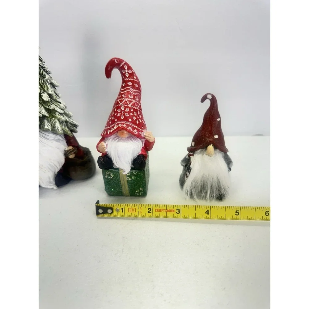 Christmas Gnome Figurines Set of 3 Resin Holiday Decor Tree Hat JOY Gift